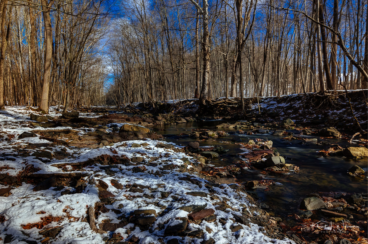 Rock Brook, brook, water, snow, ice, trees, winter, rocks